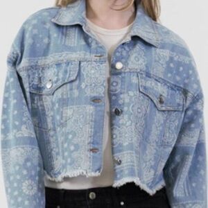 Indigo Saints Denim Paisley Cropped Denim Jacket